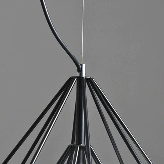 Modern Art Deco Black/White Birdcage Pendant Lights Iron Minimalist Retro Light Loft Pyramid Lamp