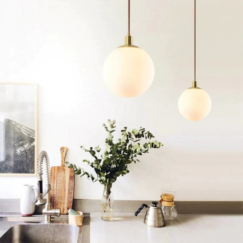 Nordic Loft Brass Single - Head Glass Ball Pendant Lamps E27 Led Hanging Light For Kitchen Living