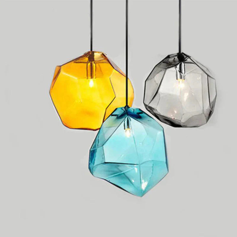 Modern Colored Glass Pendant Light E14 Led Lustrous Single Head Hanging Lamp For Kitchen Living
