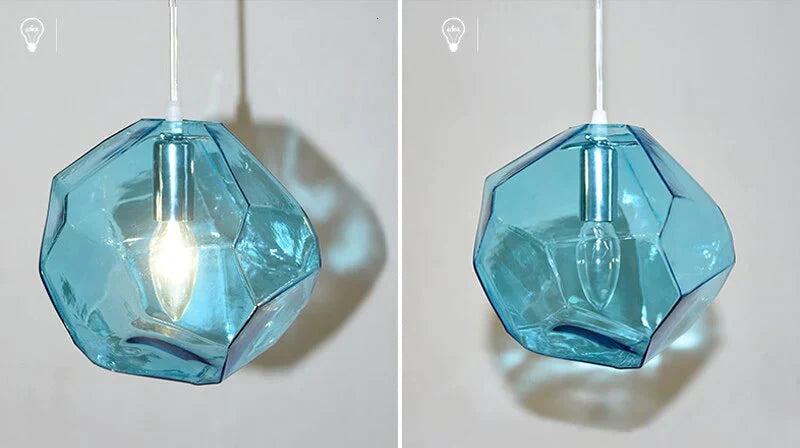 Modern Colored Glass Pendant Light E14 Led Lustrous Single Head Hanging Lamp For Kitchen Living