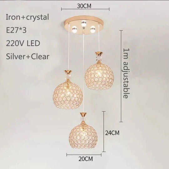 Modern Simplicity Style Indoor Decorations Pendant Lamp E27 Led Crystal Lights For Restaurant 3