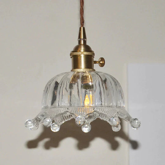 Nordic Brass Glass Pendant Lamp Modern Little Crown Lights Led E27 Decoration Hanging For Cafe