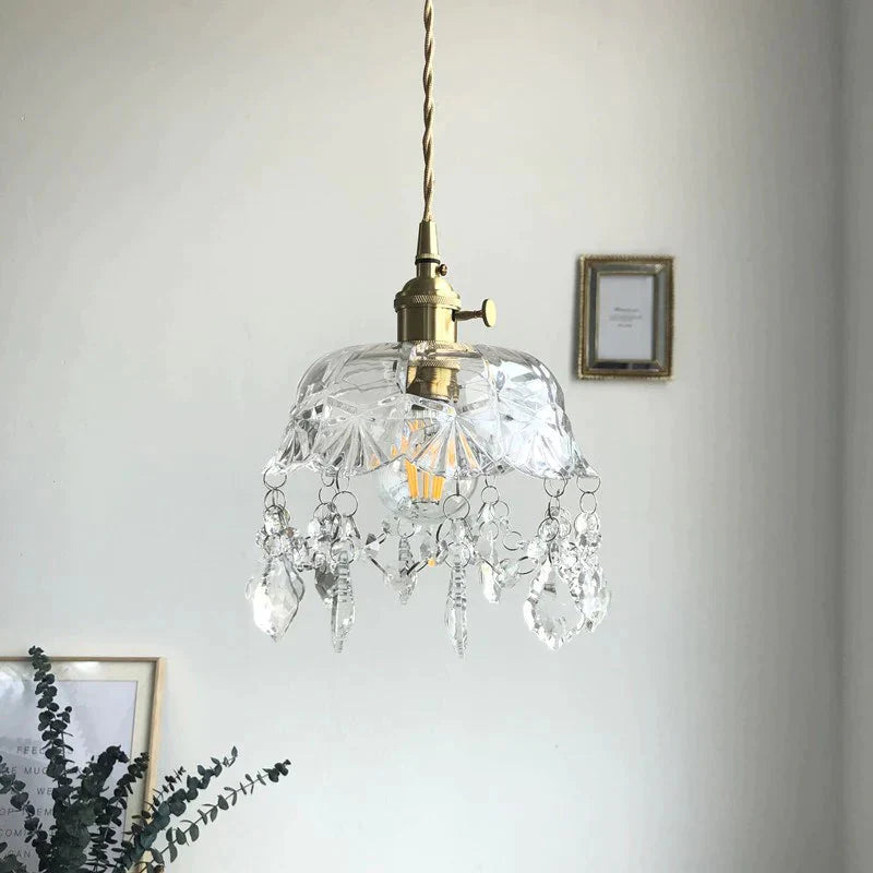 Nordic Brass Glass Pendant Lamp Modern Little Crown Lights Led E27 Decoration Hanging For Cafe