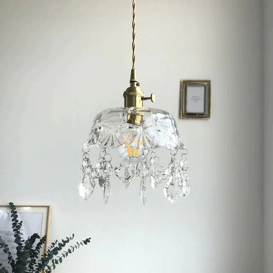 Nordic Brass Glass Pendant Lamp Modern Little Crown Lights Led E27 Decoration Hanging For Cafe