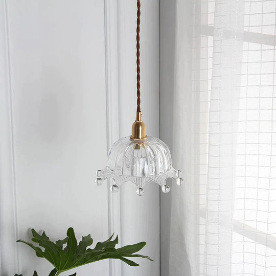 Nordic Brass Glass Pendant Lamp Modern Little Crown Lights Led E27 Decoration Hanging For Cafe