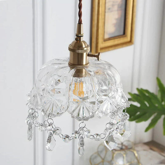 Nordic Brass Glass Pendant Lamp Modern Little Crown Lights Led E27 Decoration Hanging For Cafe