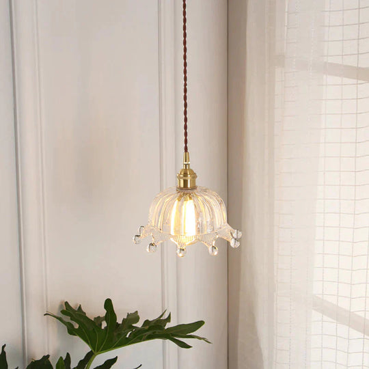 Nordic Brass Glass Pendant Lamp Modern Little Crown Lights Led E27 Decoration Hanging For Cafe