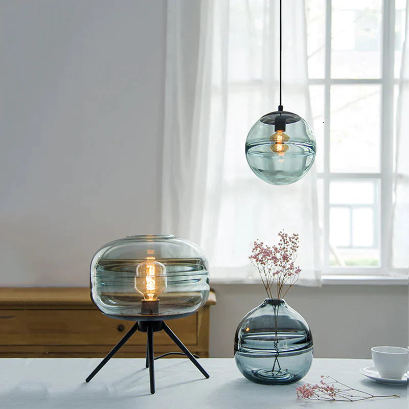 Modern Personality Pendant Lamp E27 Glass Round Ball Water Pattern Light For Kitchen Living Room