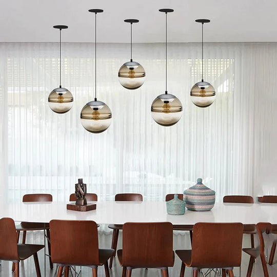 Modern Personality Pendant Lamp E27 Glass Round Ball Water Pattern Light For Kitchen Living Room