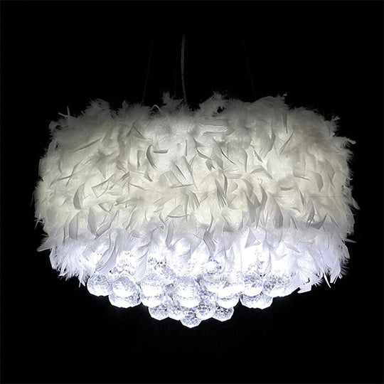 Modern Dreamy Feather Crystal Hanging Lamp E27 Led Lustre Pendant Fixture Bedroom Living Room