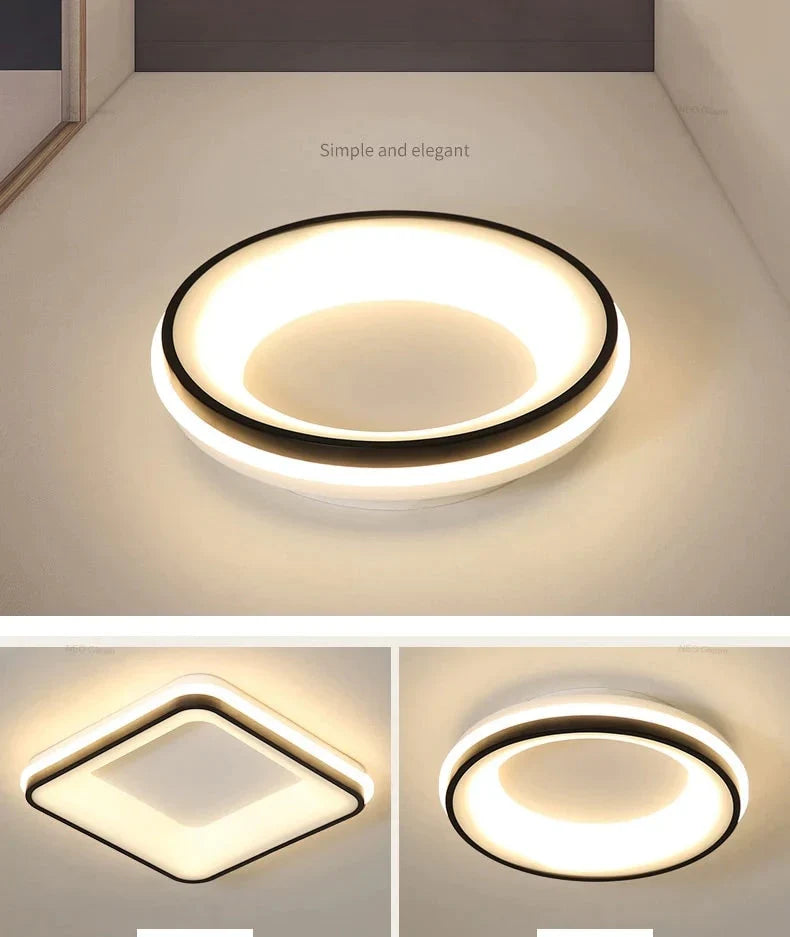 Black + White Finished Modern Led Ceiling Lights For Bedroom Study Room Living Square/Round Lamp