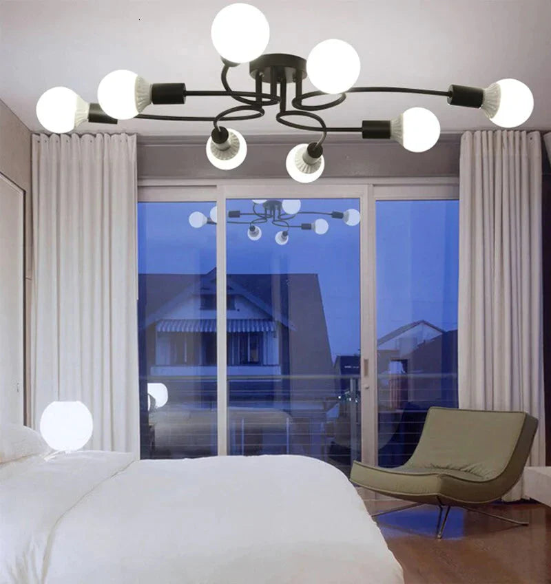 Modern Novelty 8 Lights Iron Glass Ceiling Lamp Led E27 Europe Simple Light With 2 Colors For