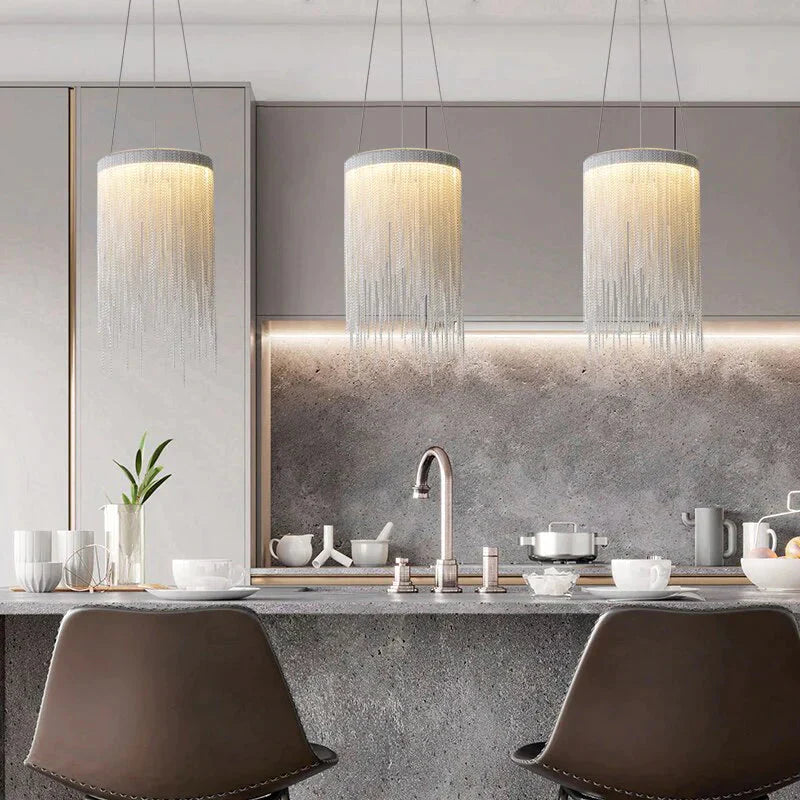 Modern Pendant Light For Bar Led Lamp Dining Simple Silver Waterfall Lamps Vintage Lights Living