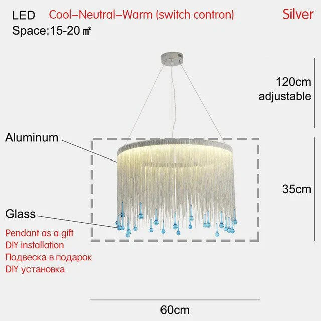 Modern Pendant Light For Bar Led Lamp Dining Simple Silver Waterfall Lamps Vintage Lights Living