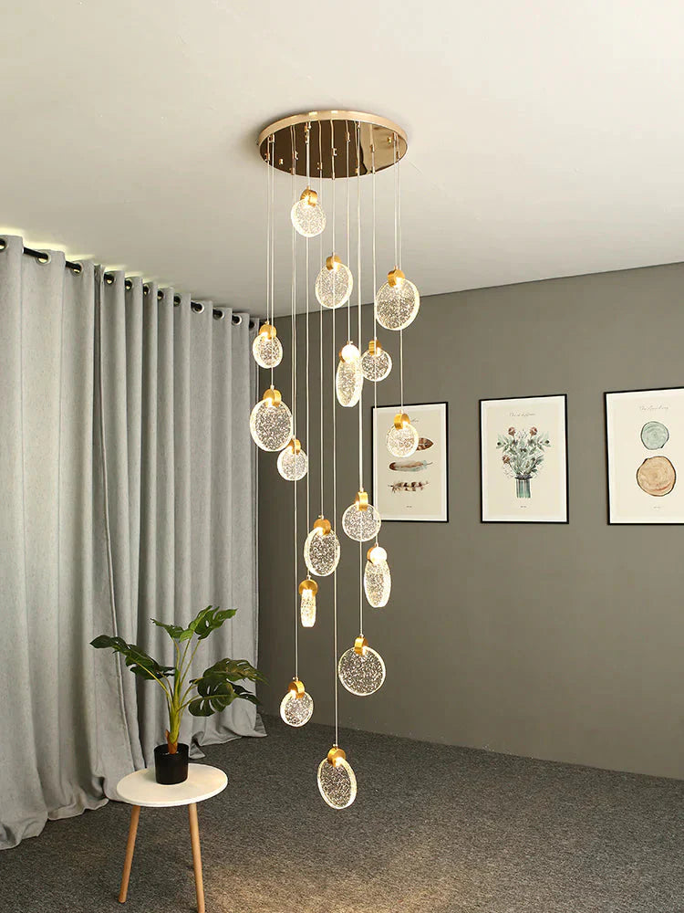Modern Pendant Lamp For Stairwell Led Hanging Light Hall Lights Living Room Round Glass Restaurant