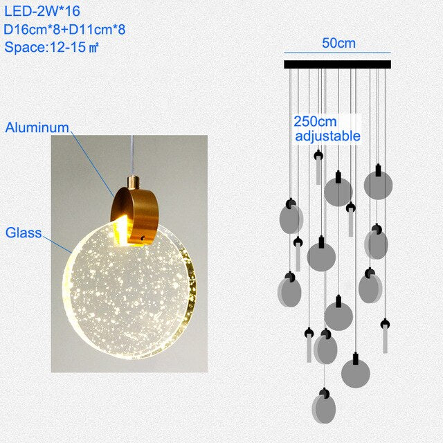 Modern Pendant Lamp For Stairwell Led Hanging Light Hall Lights Living Room Round Glass Restaurant
