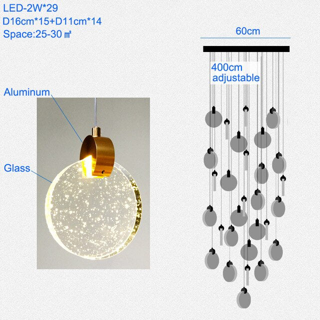 Modern Pendant Lamp For Stairwell Led Hanging Light Hall Lights Living Room Round Glass Restaurant