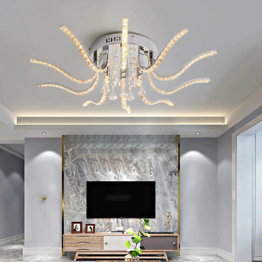 Chrome Plated Finish Crystal Rc Modern Led Ceiling Lights For Living Room Bedroom Sutdy Dimmable