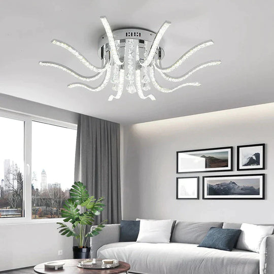 Chrome Plated Finish Crystal Rc Modern Led Ceiling Lights For Living Room Bedroom Sutdy Dimmable