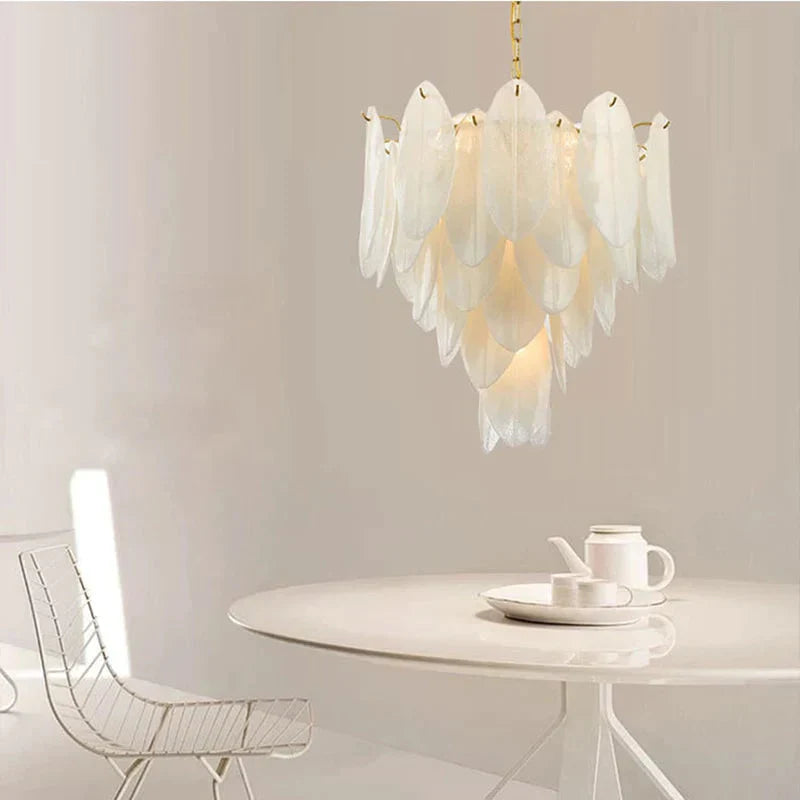 Luxury Brass Chandelier Living Milky White Glass Feather Lustre Hall Copper Lighting Corridor