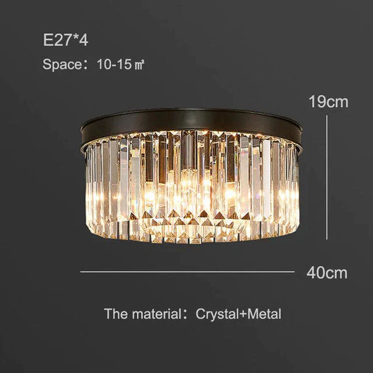Modern Crystal Ceiling Lamp Living Light Bedroom Classic Round Lamps Black Base Led Fixtures Dining
