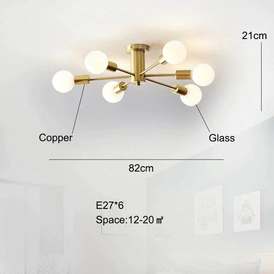 Modern Copper Ceiling Light Dining Brass Lamp Living Led Fixtures Kitchen Lustres Lights Nordic