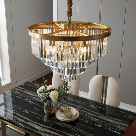 Copper Crystal Ceiling Lamp For Living Room Modern Led Lights Bedroom Home Fixture Lustres Pendant