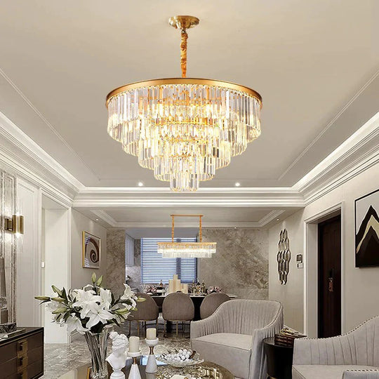 Copper Crystal Ceiling Lamp For Living Room Modern Led Lights Bedroom Home Fixture Lustres Pendant