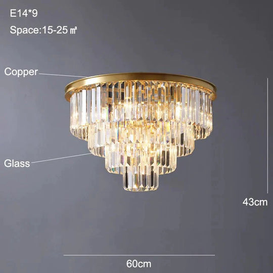 Copper Crystal Ceiling Lamp For Living Room Modern Led Lights Bedroom Home Fixture Lustres E14X9