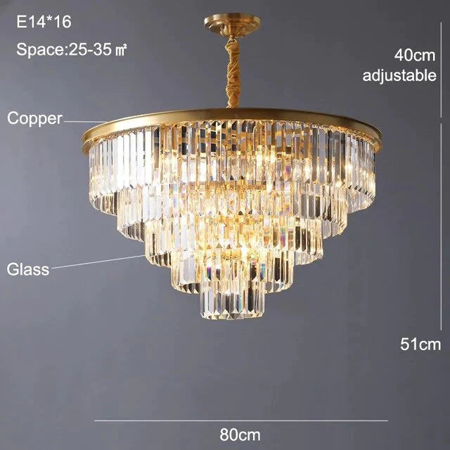 Copper Crystal Ceiling Lamp For Living Room Modern Led Lights Bedroom Home Fixture Lustres Pendant