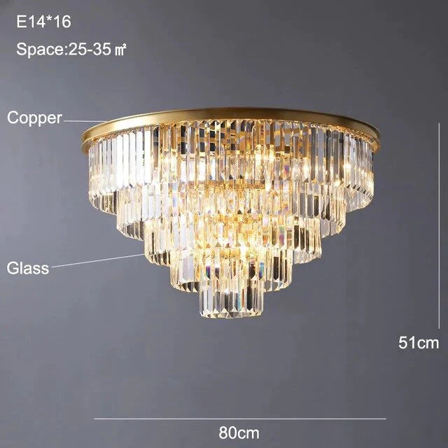 Copper Crystal Ceiling Lamp For Living Room Modern Led Lights Bedroom Home Fixture Lustres E14X16