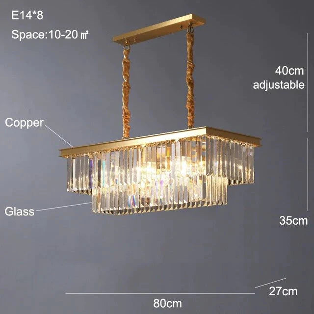 Copper Crystal Ceiling Lamp For Living Room Modern Led Lights Bedroom Home Fixture Lustres Pendant