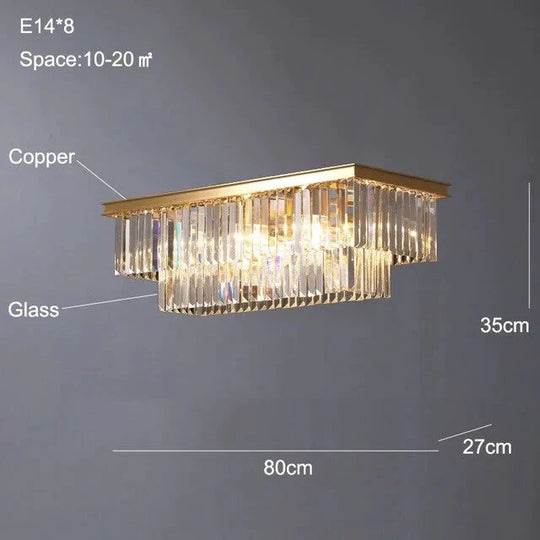 Copper Crystal Ceiling Lamp For Living Room Modern Led Lights Bedroom Home Fixture Lustres E14X8
