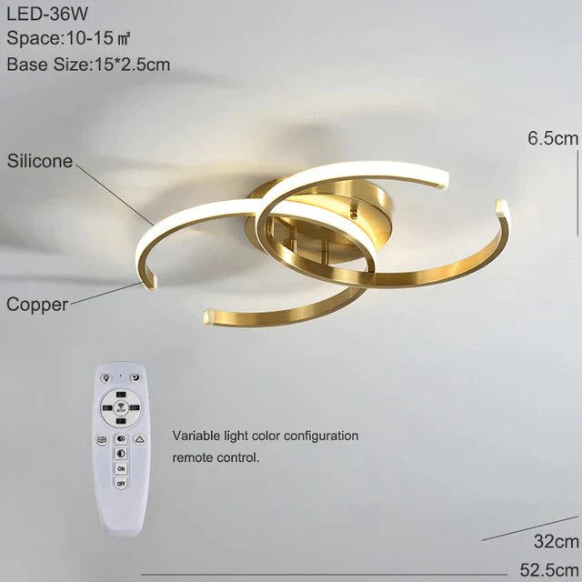 Modern Changeable Led Ceiling Lamp Living Room Copper Lights Bedroom Kitchen Fixtures Lighting With