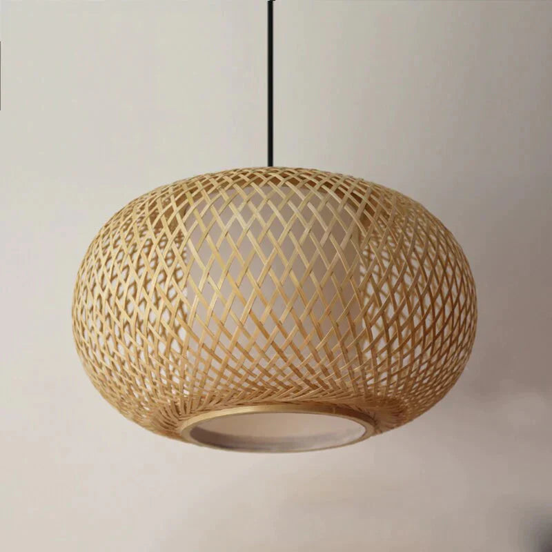 Hand Knitted Bamboo Pendant Light Japan Style E27 For Restaurant Bedroom Rustic Rattan Art