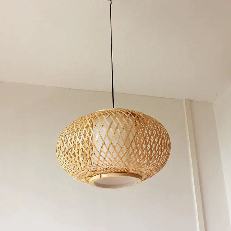 Hand Knitted Bamboo Pendant Light Japan Style E27 For Restaurant Bedroom Rustic Rattan Art