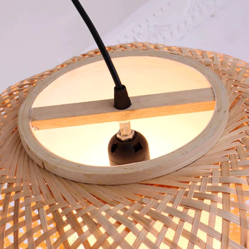 Hand Knitted Bamboo Pendant Light Japan Style E27 For Restaurant Bedroom Rustic Rattan Art