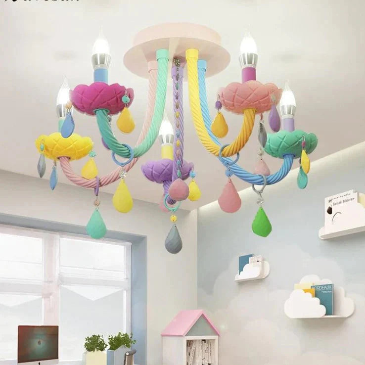 Chandelier Children’s Room Macaron Crystal Bedroom Lamp Boy And Girl Personality Lighting Pendant