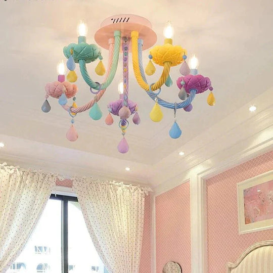 Chandelier Children’s Room Macaron Crystal Bedroom Lamp Boy And Girl Personality Lighting Pendant