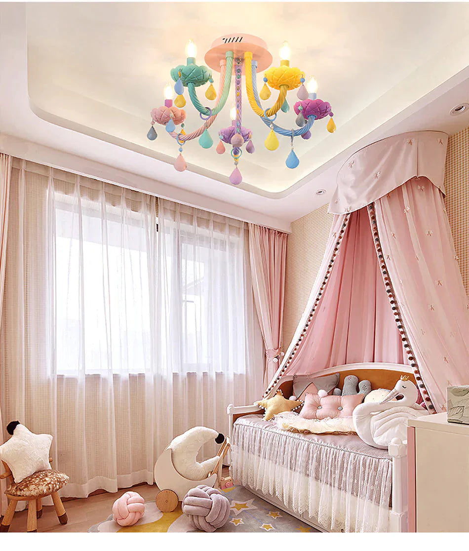 Chandelier Children’s Room Macaron Crystal Bedroom Lamp Boy And Girl Personality Lighting Pendant