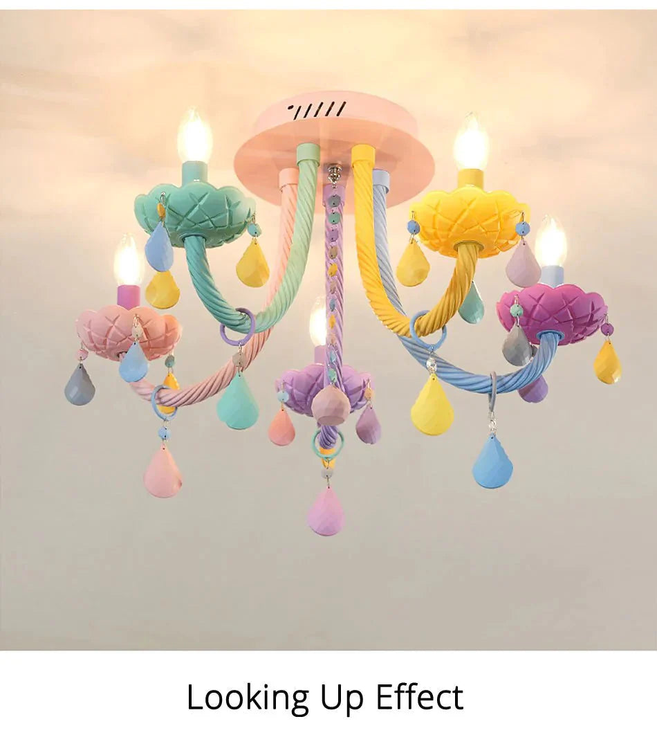 Chandelier Children’s Room Macaron Crystal Bedroom Lamp Boy And Girl Personality Lighting Pendant