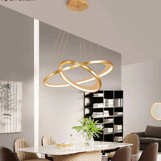 Golden Living Room Chandelier Post Modern Minimalist Atmosphere Light Luxury Nordic Art Ring