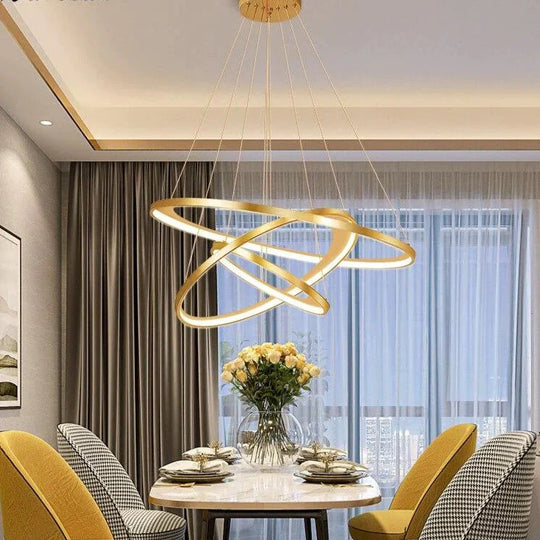 Golden Living Room Chandelier Post Modern Minimalist Atmosphere Light Luxury Nordic Art Ring