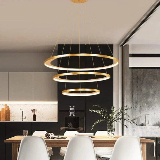 Golden Living Room Chandelier Post Modern Minimalist Atmosphere Light Luxury Nordic Art Ring