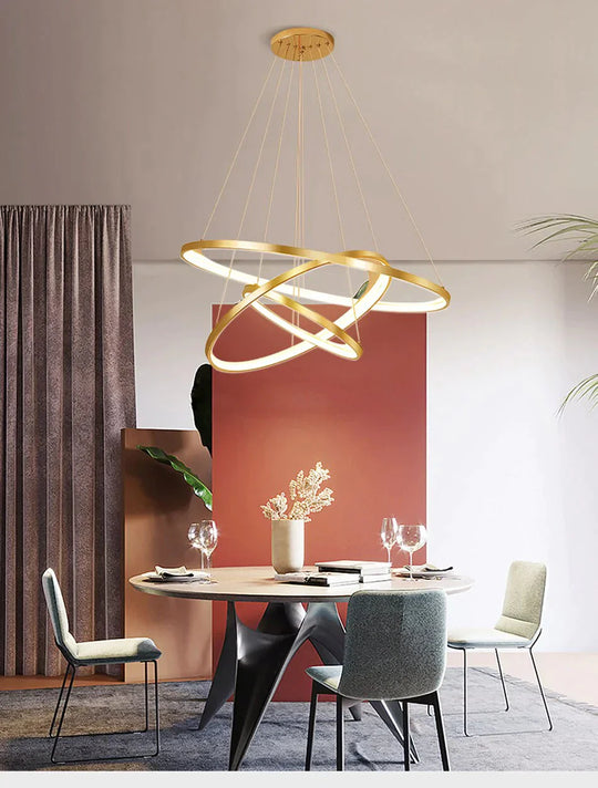 Golden Living Room Chandelier Post Modern Minimalist Atmosphere Light Luxury Nordic Art Ring