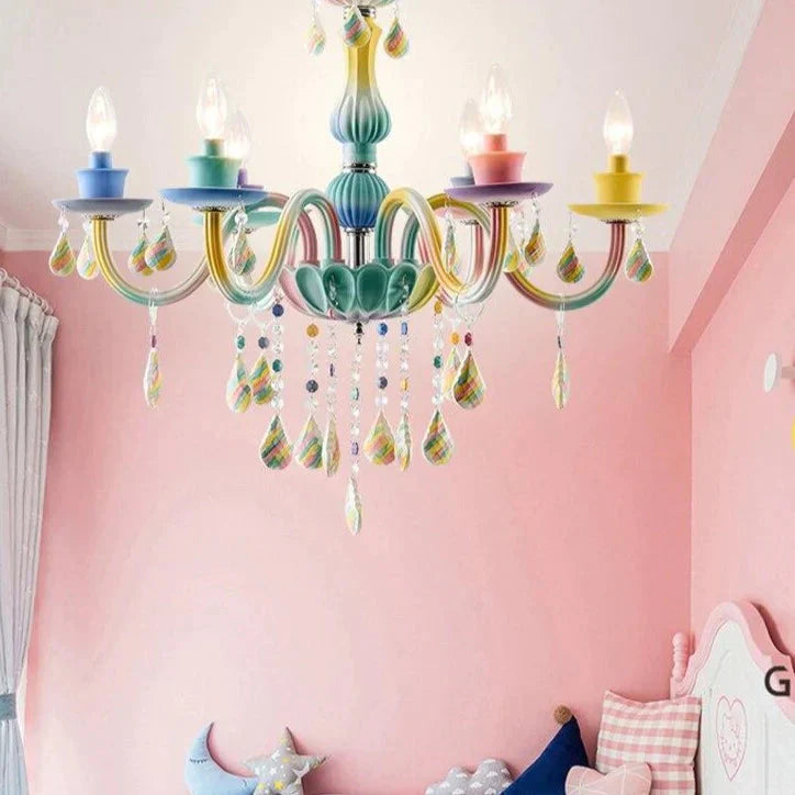 Macaron Chandelier Crystal Lamp Living Room Bedroom Dining Children’s Girl Princess Decoration