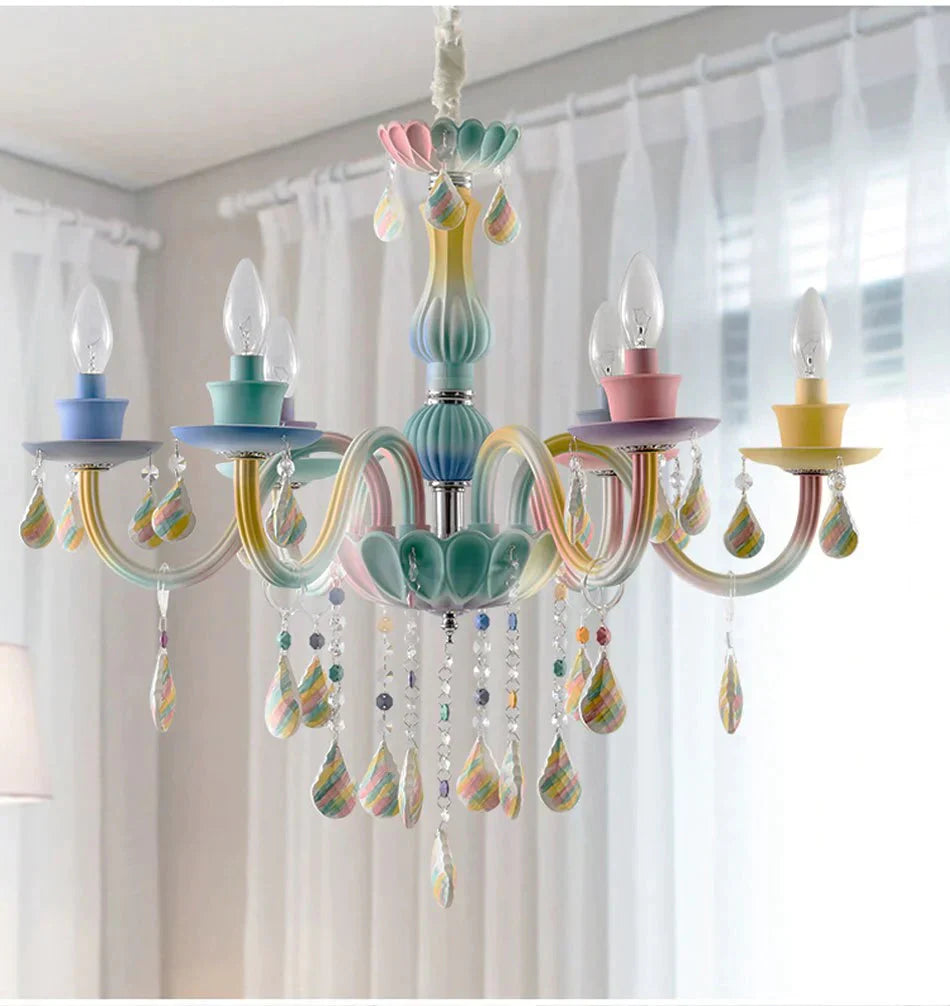 Macaron Chandelier Crystal Lamp Living Room Bedroom Dining Children’s Girl Princess Decoration