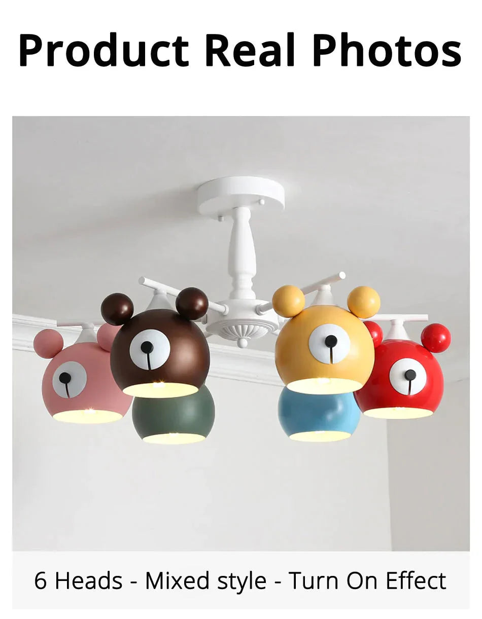 Chandeliers For Living Room Bear Lamp 3/5/6 Heads Home Lighting Decorative Lampshade Baby Child