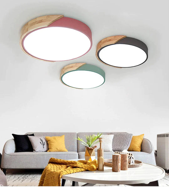 Modern Wooden Led Ceiling Lights For Living Room Bedroom Kitchen Luminaria Ultra - Thin 5Cm Hall
