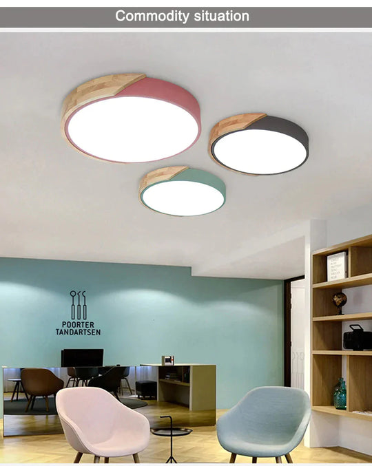 Modern Wooden Led Ceiling Lights For Living Room Bedroom Kitchen Luminaria Ultra - Thin 5Cm Hall